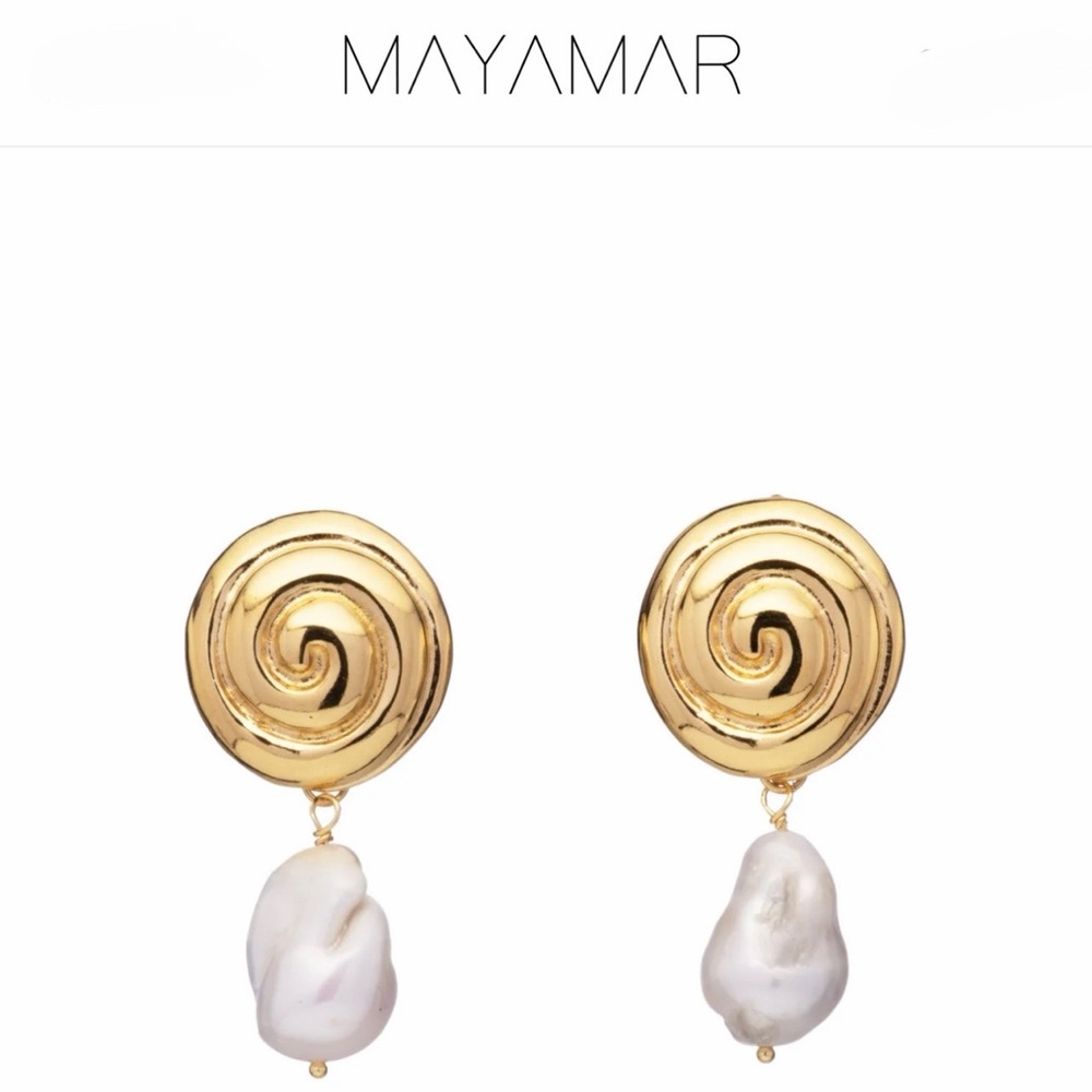 New 💕Mayamar 24k Gold Plating Spiral Pearl Drop Earrings (020)